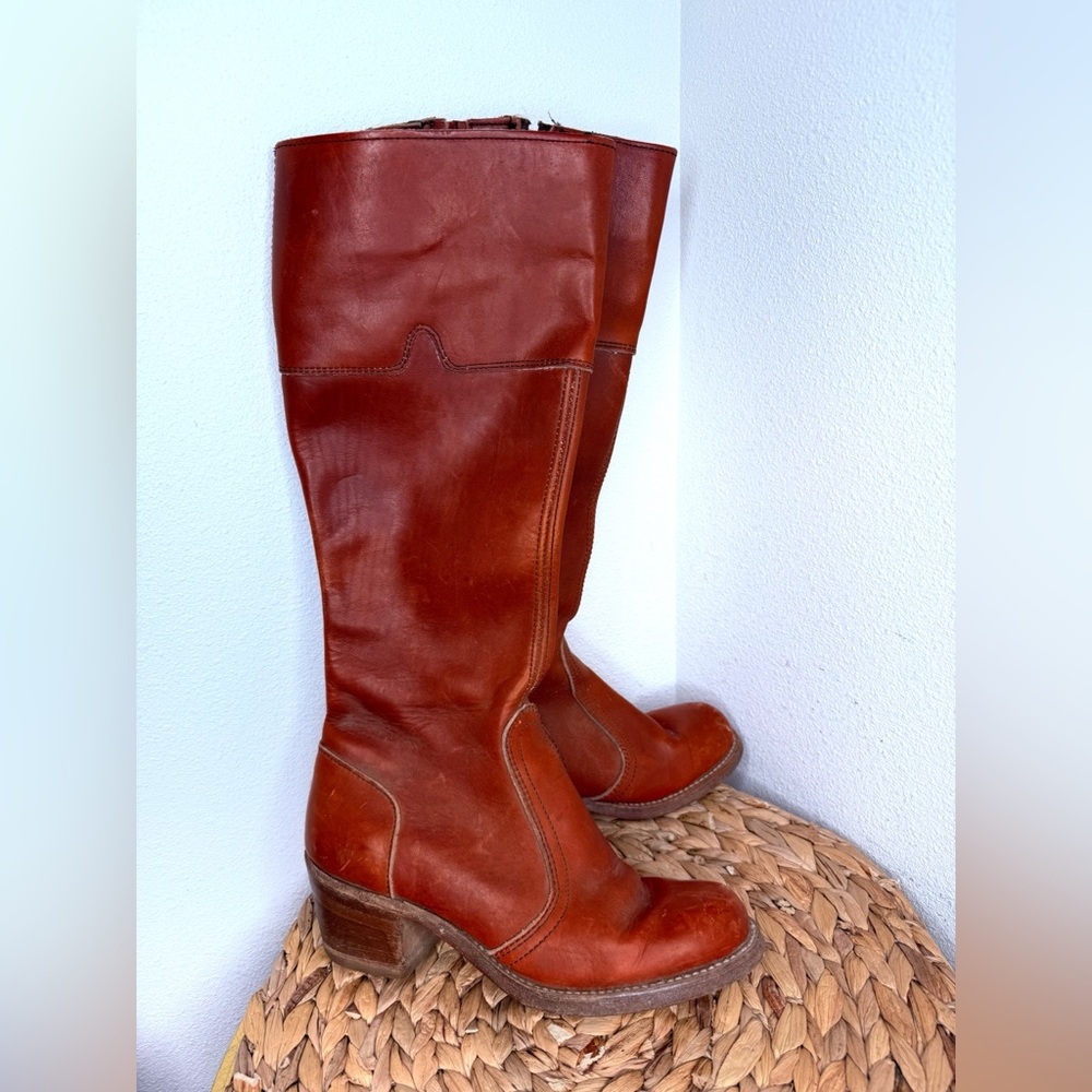 70s Dexter campus boots vintage 1970s leather knee high brown boot mod cowboy